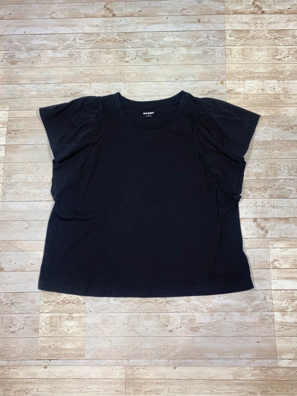Old Navy Black Cotton Short Flutter Sleeve Top Size XL Casual Work